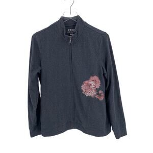Heather Grey Izod full zip athletic jacket womens size large pink floral Golf